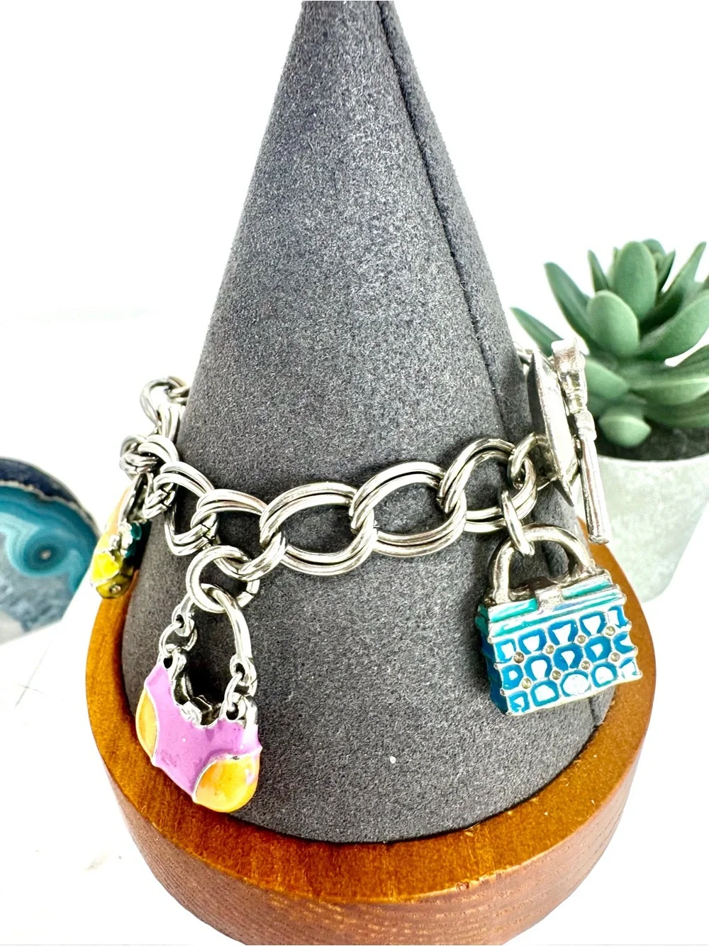 Vintage Enameled Purse Charm Bracelet